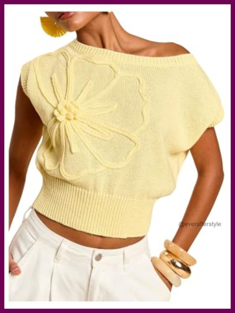Women's Cropped Off Shoulder Sweater Vest Knit Short Sleeve Cute Summer Work Top
